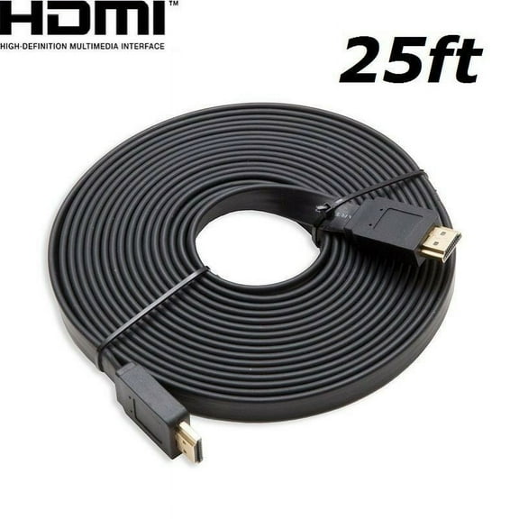 HDMI 25ft Flat HDMI V1.4 3D Ethernet Cable For Blu-ray DVD Xbox One PS4 HDTV BK