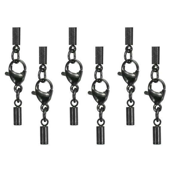 Uxcell 6Pcs Lobster Claw Clasp with Cord End Caps, 2mm ID Stainless Steel Necklace Cord Ends, Leather Fold Over Clasp Connector for Bracelet DIY Crafting Jewelry Making, Black(Style 2)