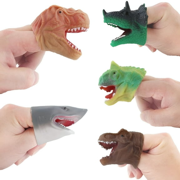BESTSKY 5pcs/set Cartoon Dinosaur Shark Finger Toys Soft Rubber Educational Toy Role Playing Toy Finger Puppets
