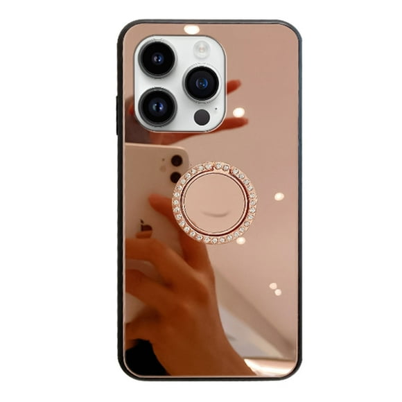 Bling Glitter Diamond Case for iPhone 15 Pro Max, Women Girls Makeup Mirror Phone with Ring Holder Stand, Sparkle 3D Handmade Rhinestone Flexible TPU Bumper Cover for iPhone 15
Pro Max, Rosegold