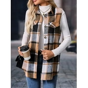 Cuteduck Womens Sleeveless Plaid Vest Wool Blazer Jackets Cardigan Outerwear Fall Winter Tops