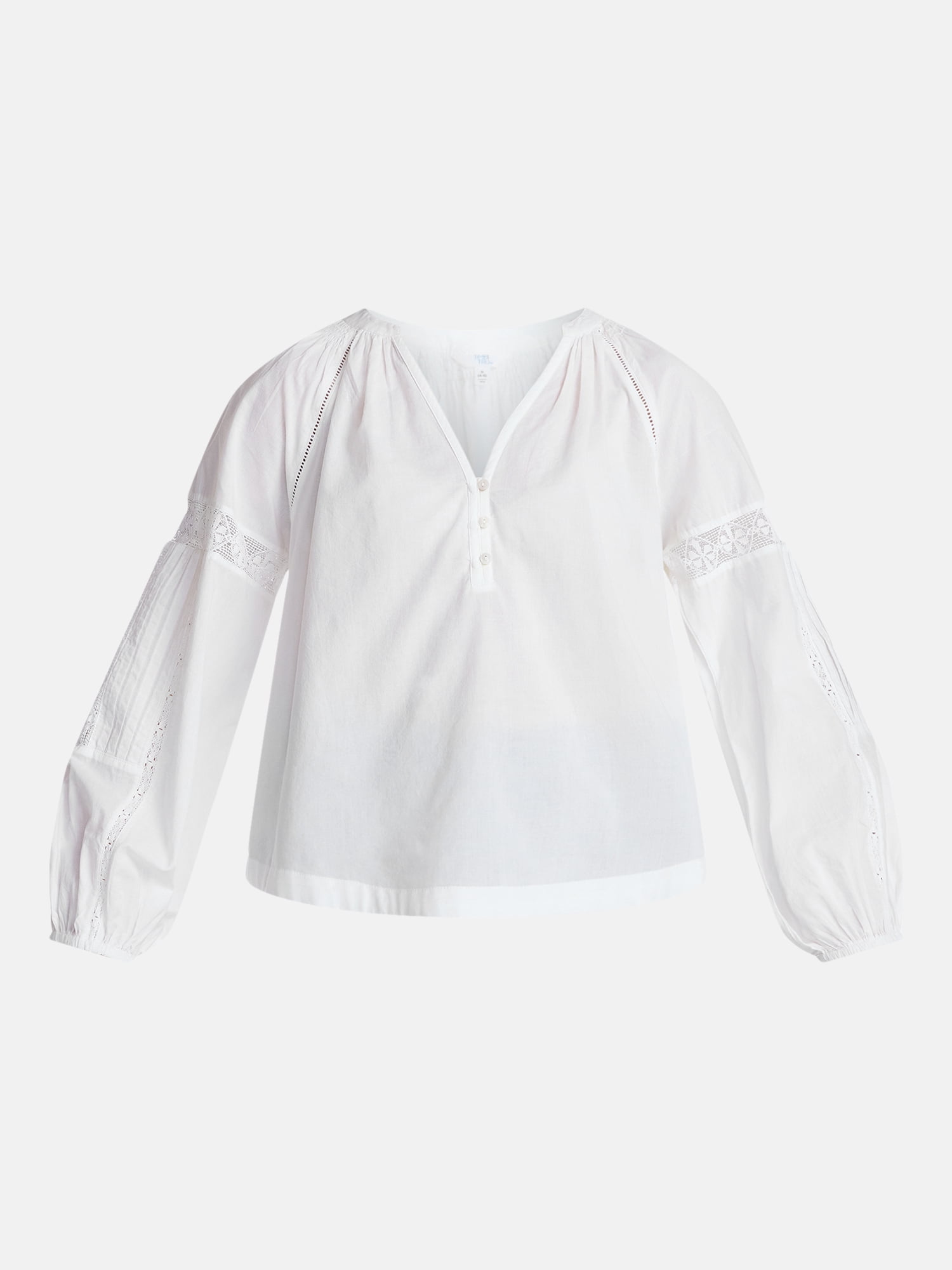 Time and Tru Women's Lace Insert Popover Full Sleeve Top, Sizes XS - XXXL