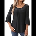 thumbnail image 1 of Blusa Elegante con Volantes para Mujer, 3/4, Cuello Redondo, Doble Capa, , Túnica. Negro S, 1 of 9