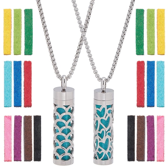 1set 2Pcs 2 Styles Stainless Steel Essential Oil Diffuser Pendant Necklaces for Women Stainless Steel Color Mixed Shapes 27.95 inch(71cm) 1pc/style