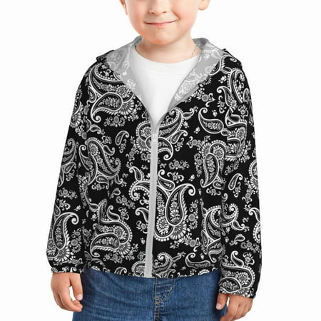 

Sun Hoodie for Kids Paisley Pattern No.90122 Long Sleeve Swim Fishing Shirts Sun Protection Zip Up Jacket Clothing Athletic Hoodie