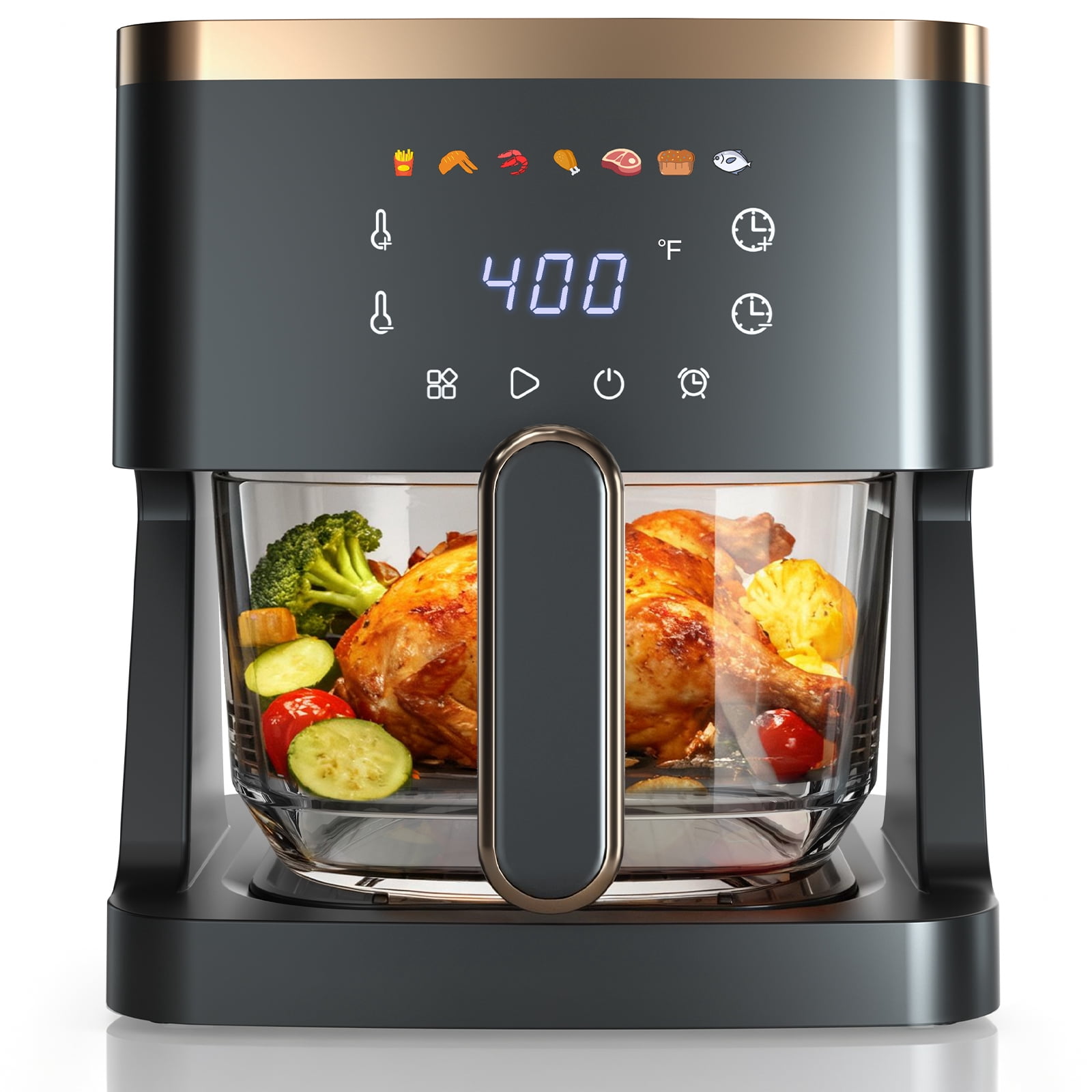 7-in-1 Air Fryer, 5 QT Glass Basket Fryer, 360° Cooking Window, 1400W Precise Heating, Air Fry, Reheat, Roast, Bake, Patbrela LED Smart Touchscreen