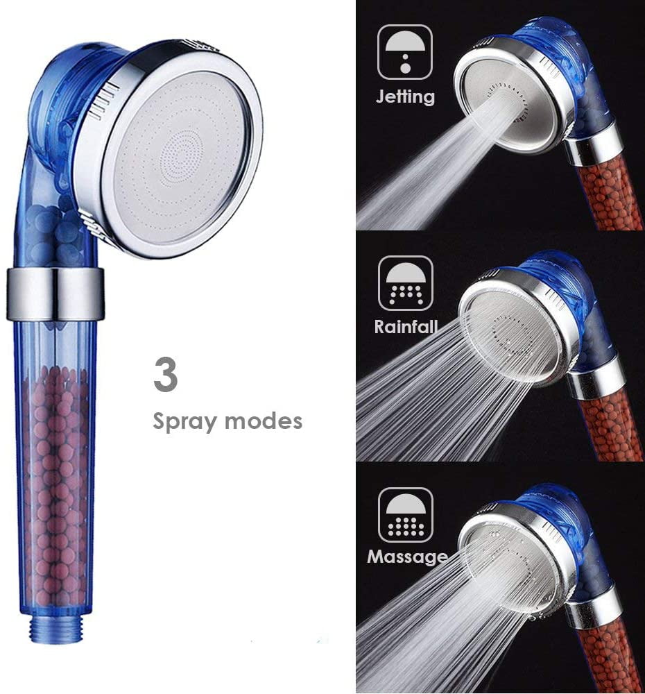 AKCOON Hand Held Shower Head High Pressure with Replacement Long Hose and Holder Detachable Ionic Stone Filtration Showerhead 3 Function Spray Adjustment