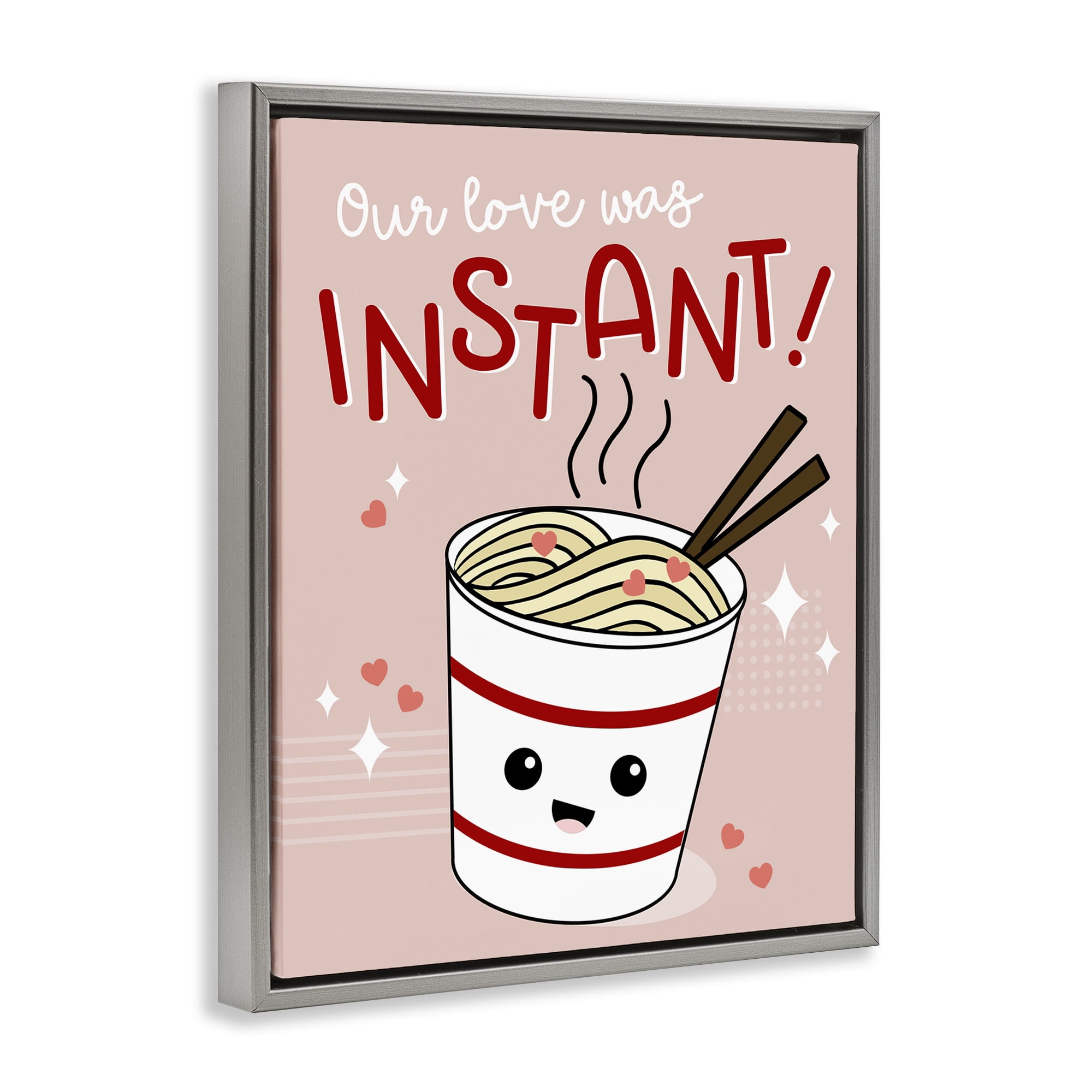 Stupell Industries Love Was Instant Noodles Food & Beverage Painting Gray Floater Framed Canvas Art Print Wall Art, 25 x 31