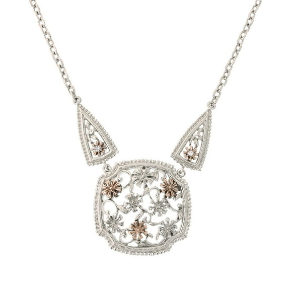 1928 Jewelry Filigree Square Pendant Necklace For Women 16"   3" Extender