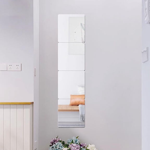 Toyvian Adhesive Wall Mirror Mirror Tile Silver Acrylic 16Pcs Wall Decoration