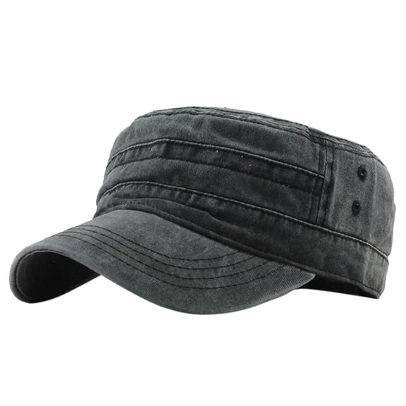 Mens Flat Top Cadet Hat Washed Distressed Military Cap Breathable Sunscreen Outdoor Hiking Hat