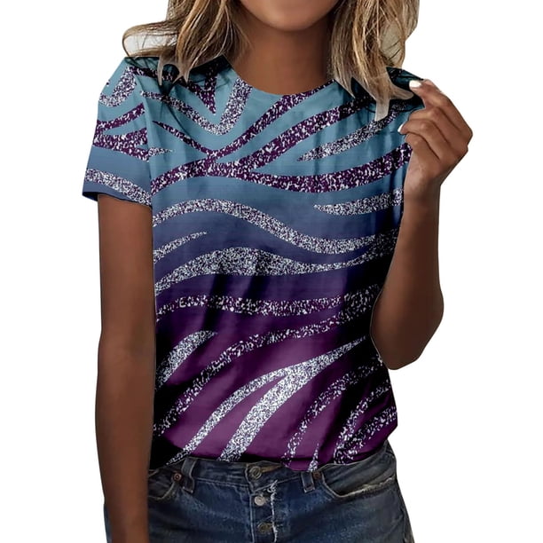 Gibobby Blusas De Mujer Camiseta de manga corta con cuello redondo informal de verano para mujer(Morado, S)