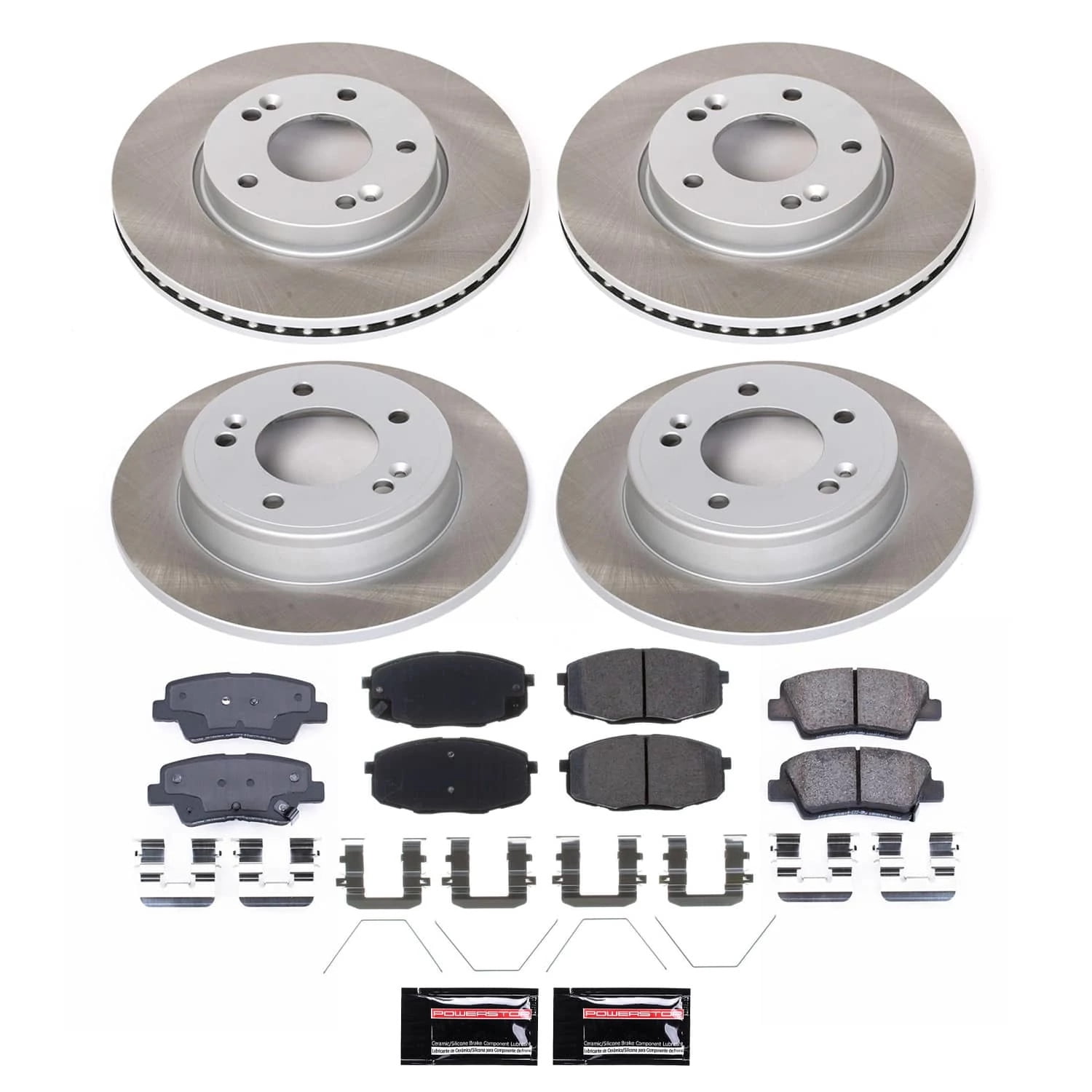 PowerStop Front and Rear Semi-Coated Rotor and Low-Dust Ceramic Brake Pad Kit SC8508