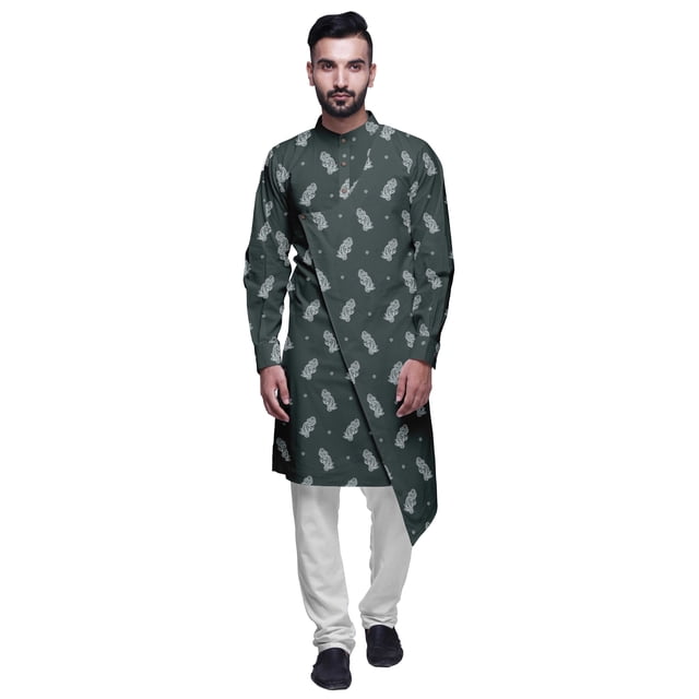 Atasi Kurta Pyjama de Designer pour Hommes Ensemble Kurta Angrakha Imprimé Vêtements d'Été