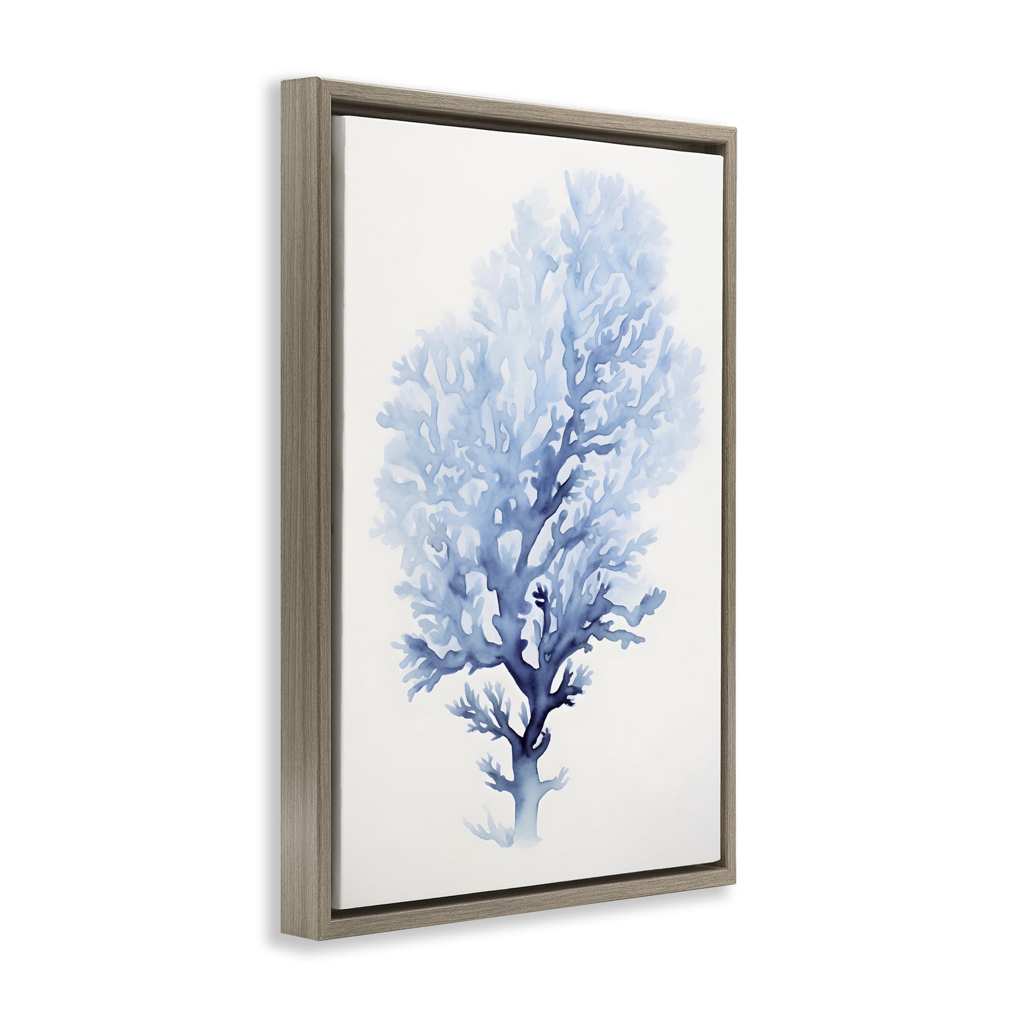 Stupell Industries Blue Coral Impression Animals & Insects Painting Brown Floater Framed Canvas Art Print Wall Art, 21 x 31