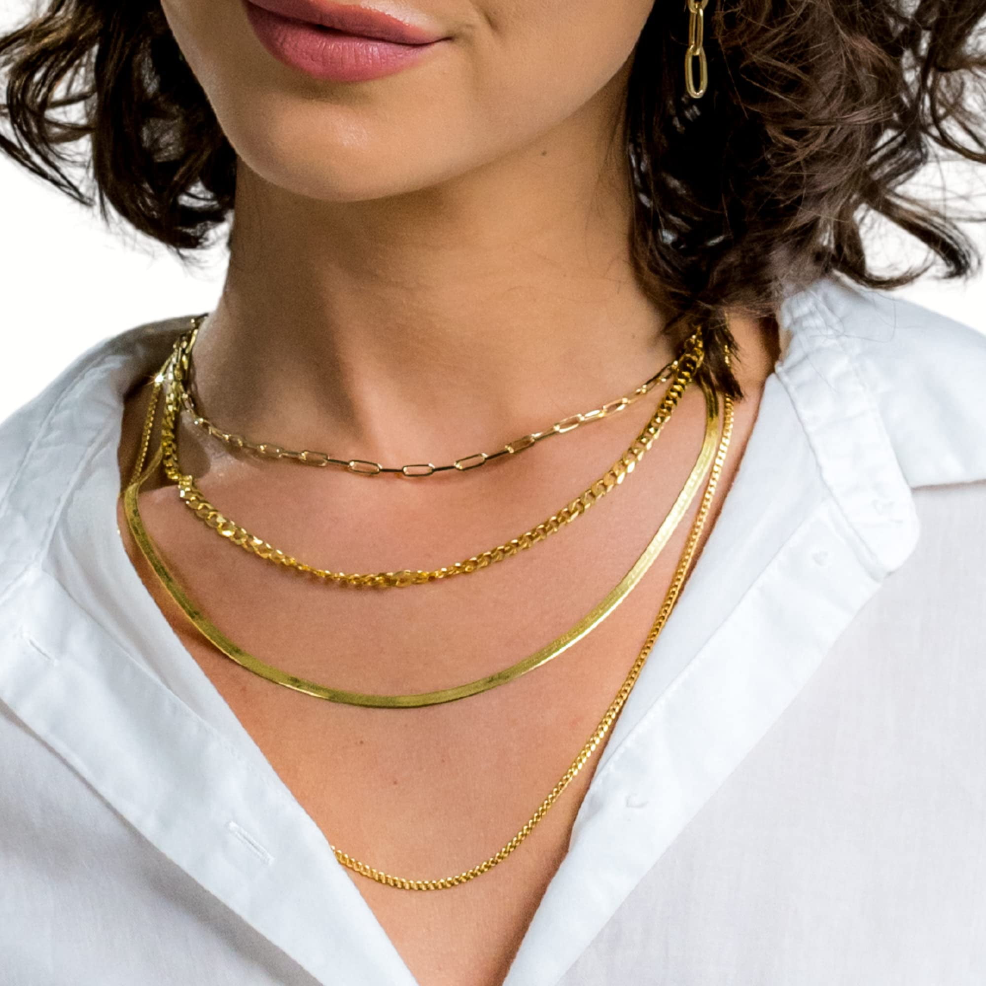 Herringbone Chain Necklace Sterling Silver 14k Gold Plated | 3mm 20 inch Choker Italian, Gold Herringbone Chain for Women