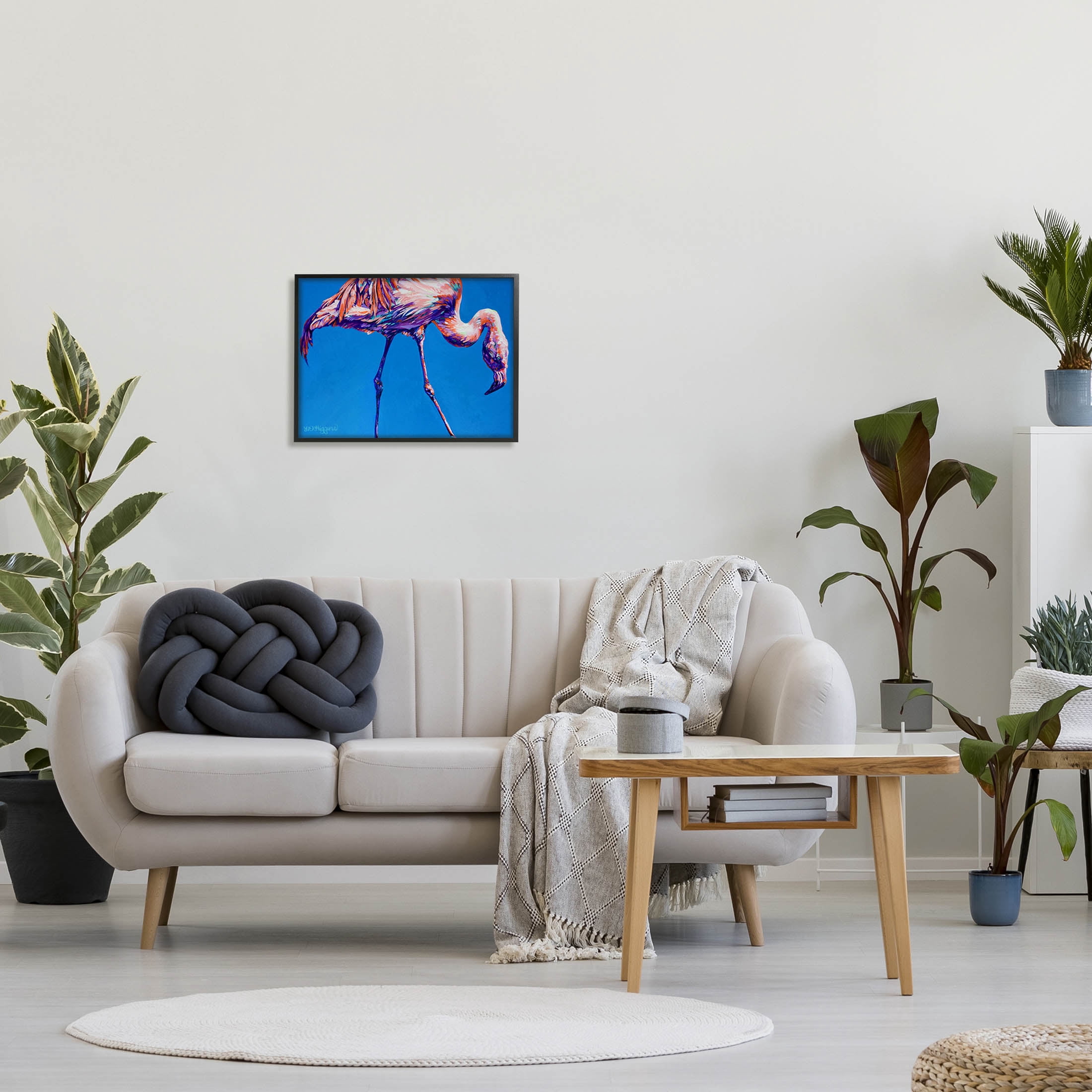 Bold Blue Modern Flamingo Animals & Insects Graphic Art Black Framed Art Print Wall Art