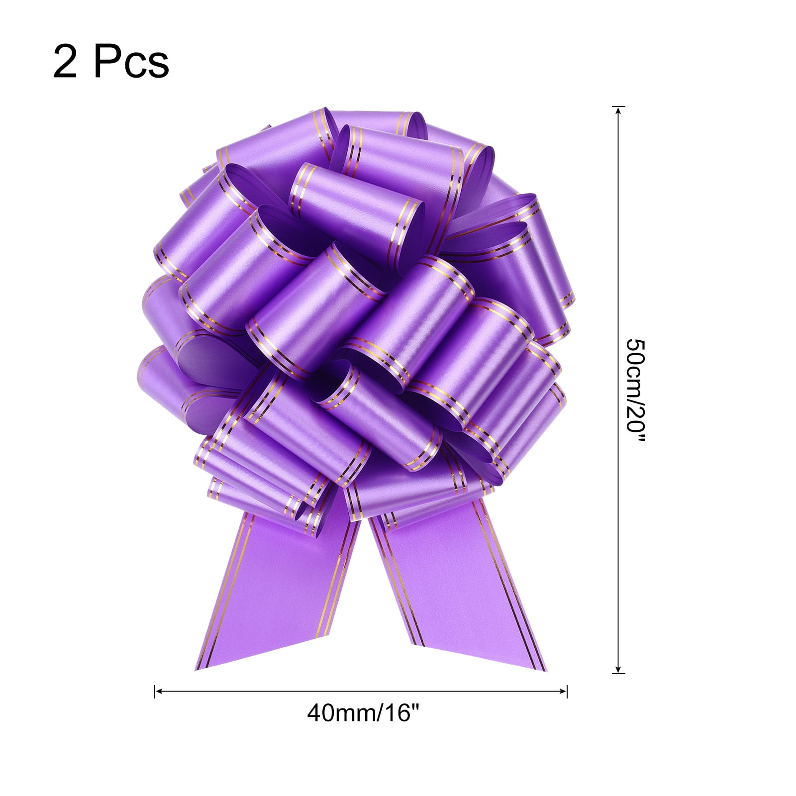 2pcs 16 Inch Giant Large Pull Bow Big Metallic Car Bows Ribbon with Gold Edge for Gift Christmas, Purple