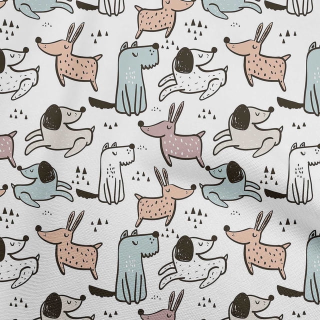 oneOone Cotton Cambric White Fabric Dog Cartoon Sewing Craft Projects Fabric Prints By Yard 42 Inch Wide-8L