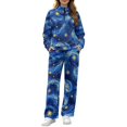 thumbnail image 2 of 2 Piece Outfits for Women Long Sleeve Half Zip Tracksuit, S, Lapel Sweatshirt, Drawstring Wide Leg Pants with Pockets, Fall Travel Airport Outfits Lounge Set, Starry Night Stars, 2 of 7
