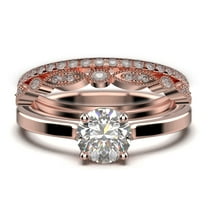 Spectacular And Decorative 2.00 Carat Round Cut Diamond Moissanite Solitaire Engagement Ring, Wedding Ring, Trio Set in 925 Sterling Silver With 18k Rose Gold Plating Gift For Her