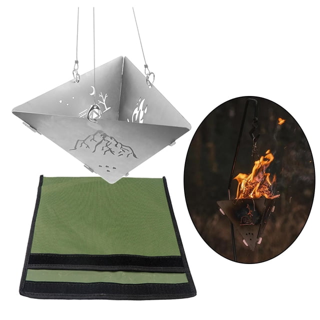 Estufa de Camping plegable de leña, de material acero inoxidable, portátil, triangular, fogón colgante, fogón de ligero, quemador para senderismo Cola hoguera plegable