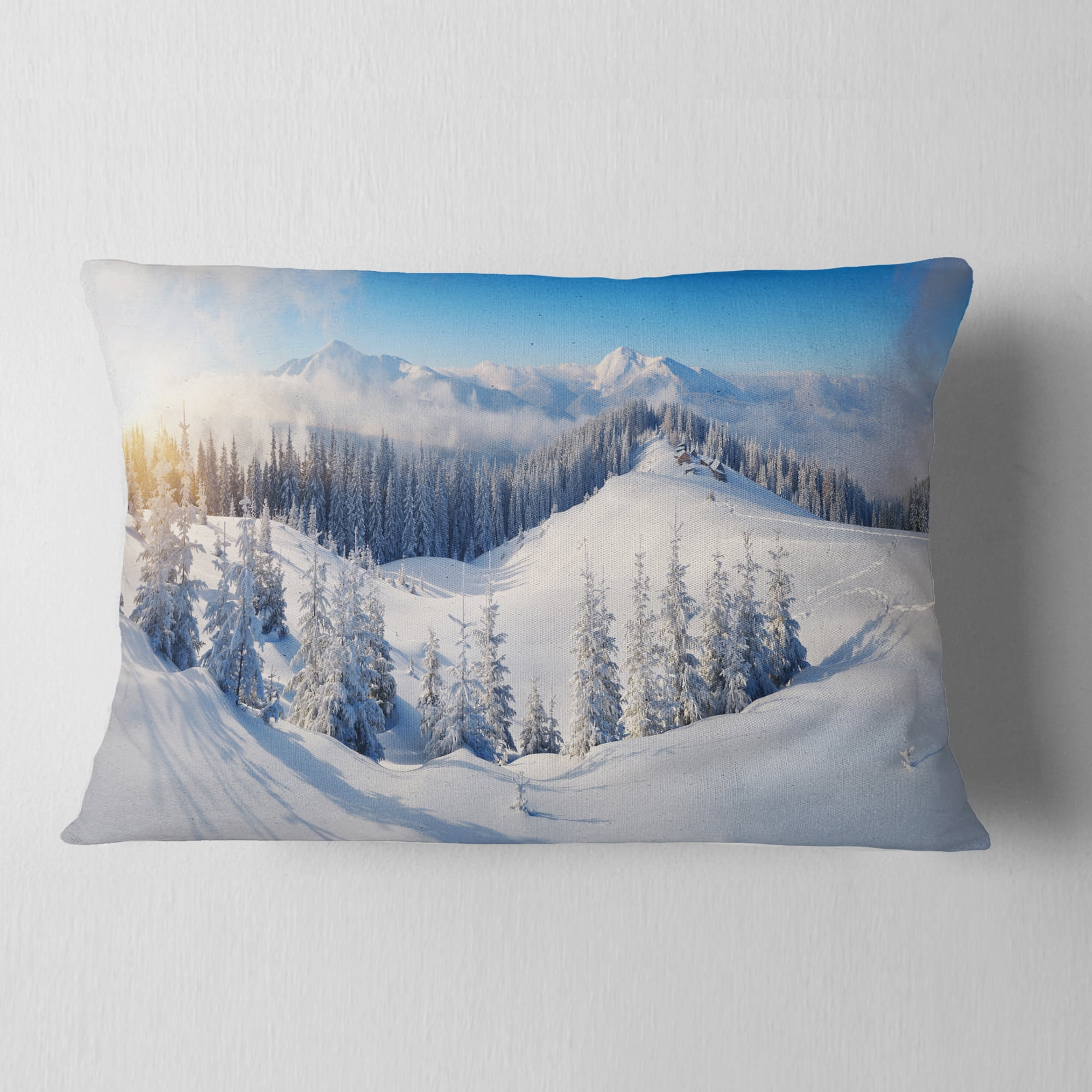 Designart Winter Mountains Panorama - Photography Throw Pillow - 12x20