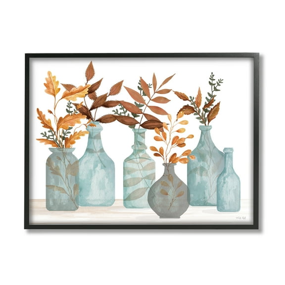 Stupell Varied Botanical Foliage Leaves Botanical & Floral Painting Black Framed Art Print Wall Art