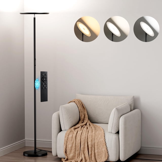 Lámpara de pie LED moderna PreeOtti 40W con control remoto y táctil, 3 temperaturas de color