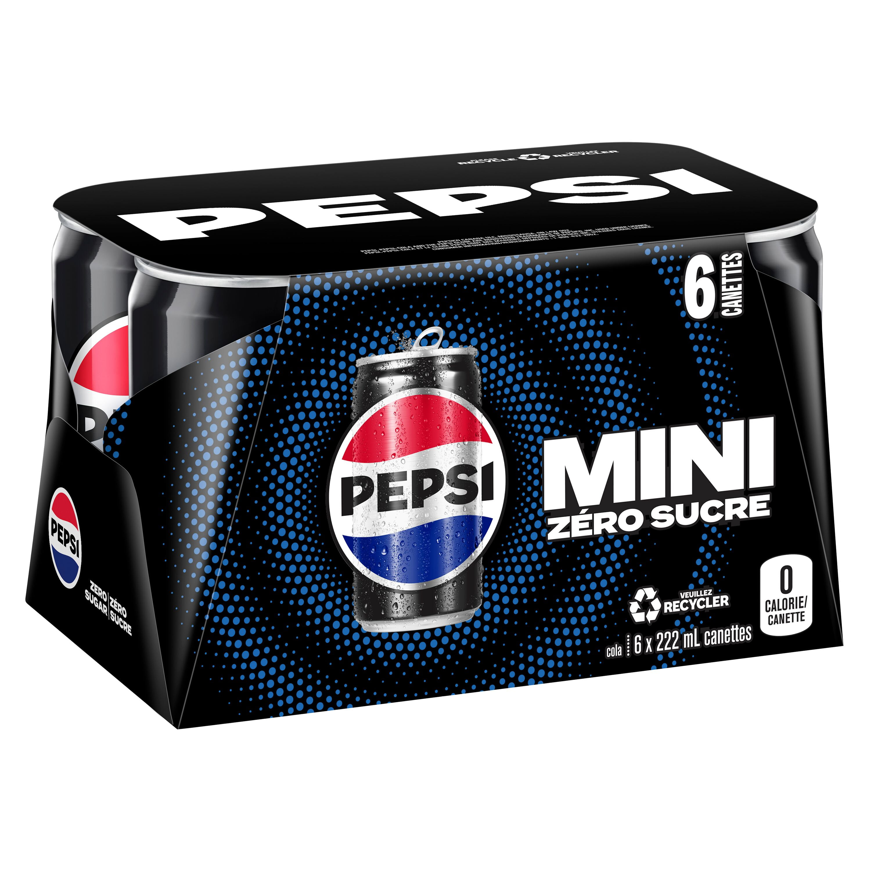 Pepsi Zero Sugar Cola 6 x 222mL, Mini Cans