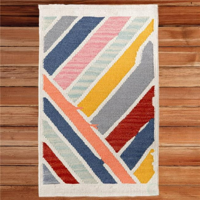 Deerlux QI003930.XXS 2 x 3 ft. Hand Woven Abstract Stripes Wool Flatweave Kilim Rug, Multi Color - Rectangle