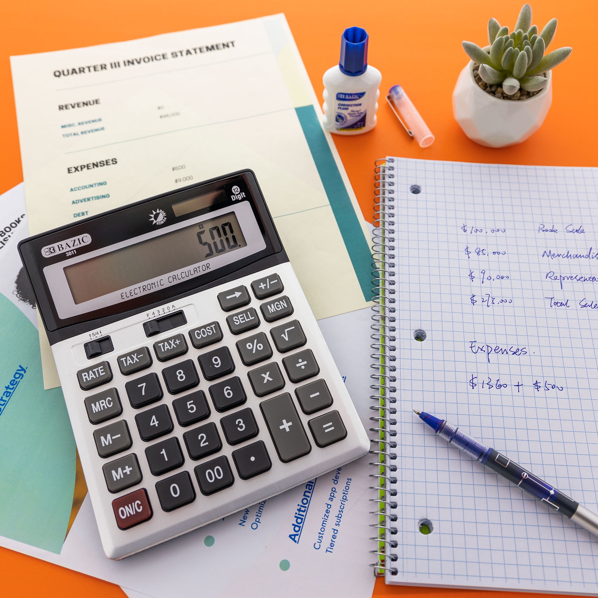 BAZIC Desktop Calculator 12-Digit Profit Calculation & Tax Functions, 1-Pack