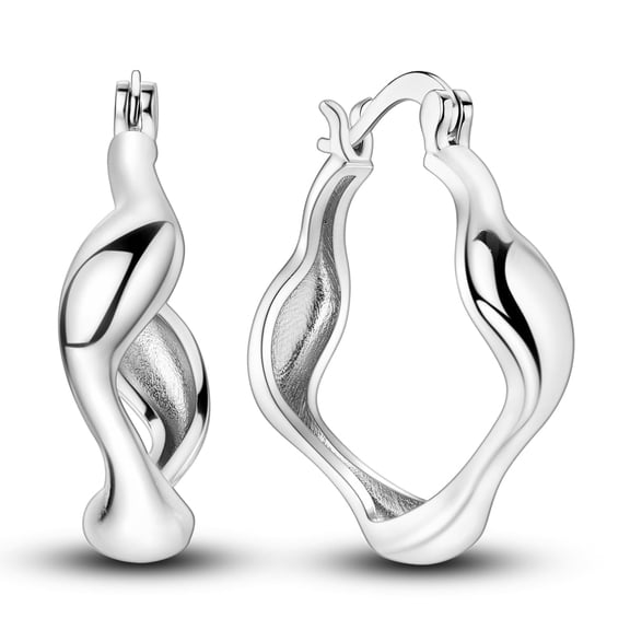 MULA European 925 Sterling Silver Flowing Curve Hoop Earrings, Minimalist Women's Jewelry Birthday Gift for Her