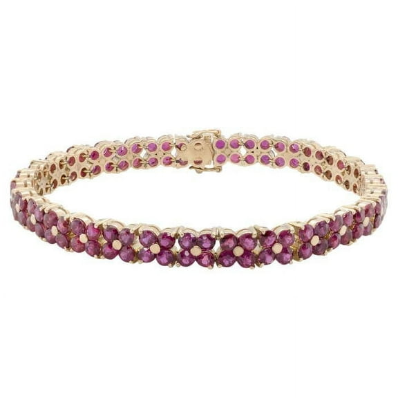 16.2 Carat Ruby Flower Motif Bracelet in 14 Karat Yellow Gold Over sterling Silver, Ruby Tennis Bracelet