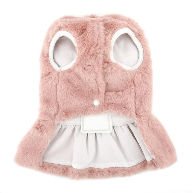 Winter Dog Dress, Polyester Fleece, For Small Dogs, Bow Knot, Leash Ring, Snap Closure, Warm Cute, Indoor/Outdoor Wear