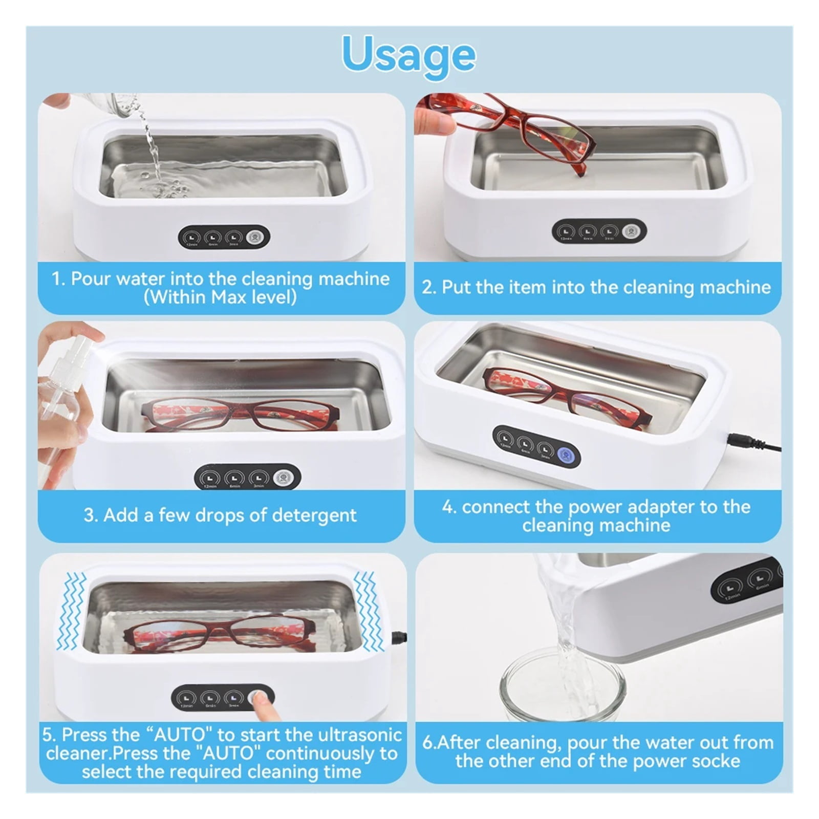 Ultrasonic Cleaning Machine 650ml High-frequency Vibration 360°All-Round Clean For Glasses Jewelry Professional Cleaner