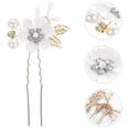 thumbnail image 4 of 6 Pcs Épingle à Cheveux Fleur de Mariée Strass Perle Épingle à Cheveux Mariage en Forme de U pour Femmes, 4 of 8