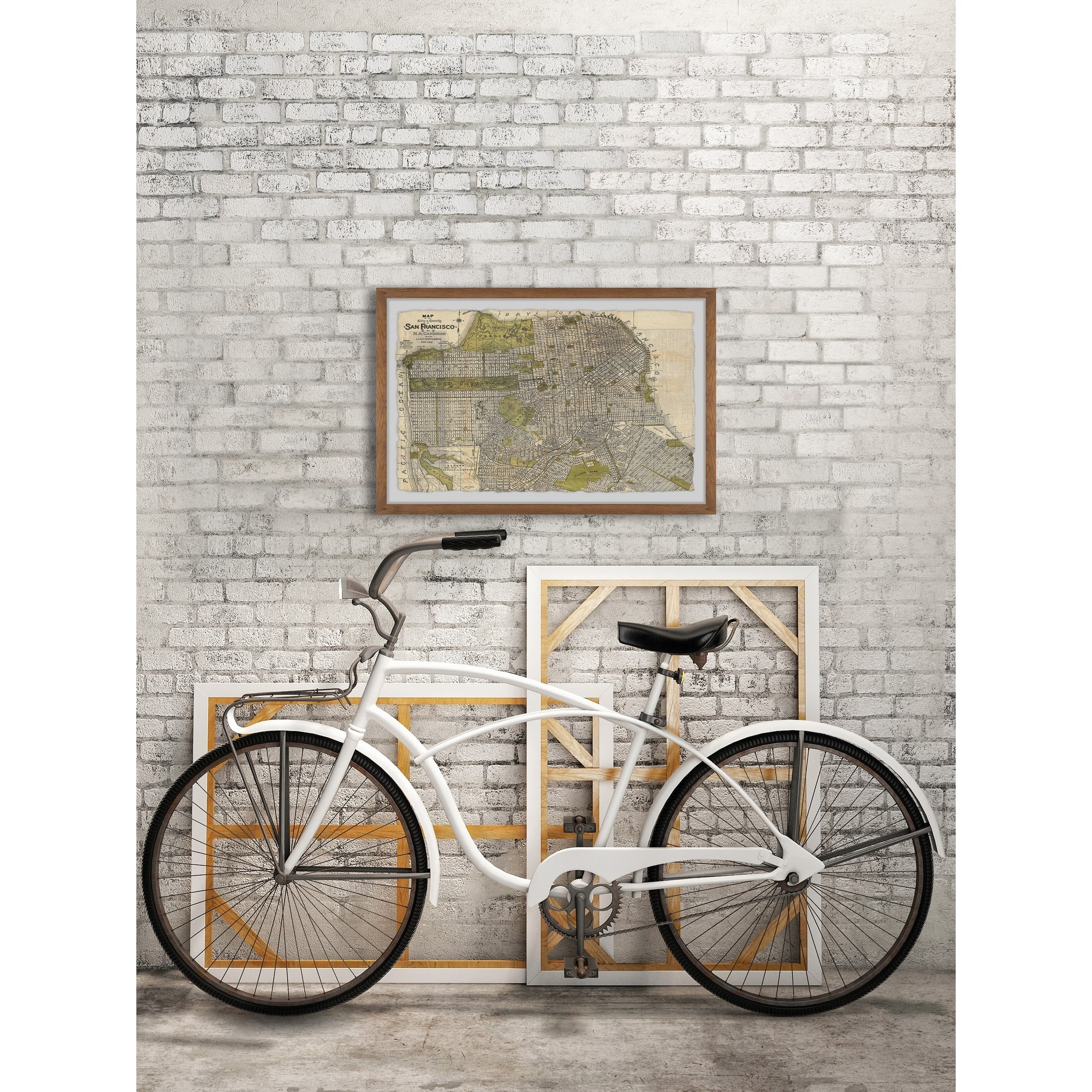 Marmont Hill Vintage San Francisco Map Framed Wall Art, 1.50" x 30.00"