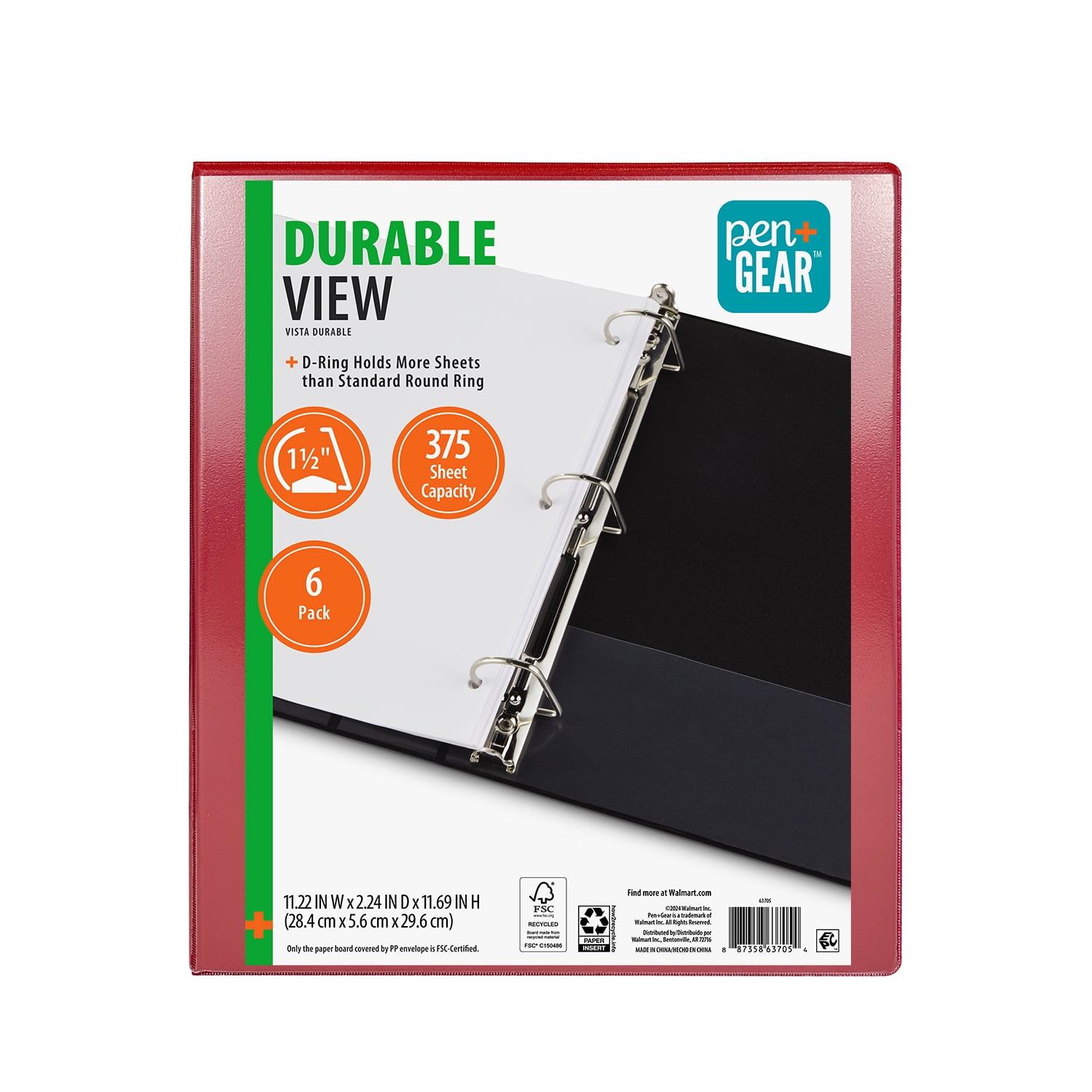 Pen + Gear 1.5-inch, Durable Binder, Red, 6 Pack