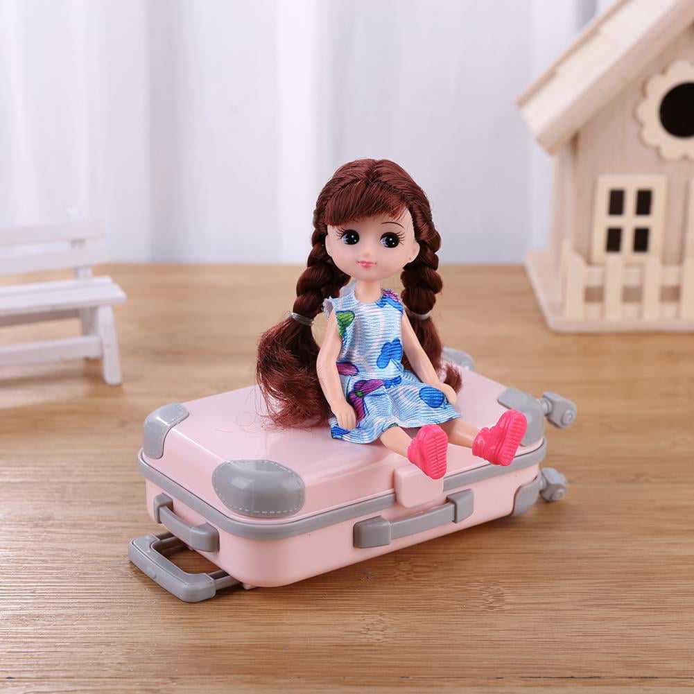 Aktudy Mini Plastic Suitcase Luggage Play House Toys Travel Girl Doll Accessories, Size: One size, Black