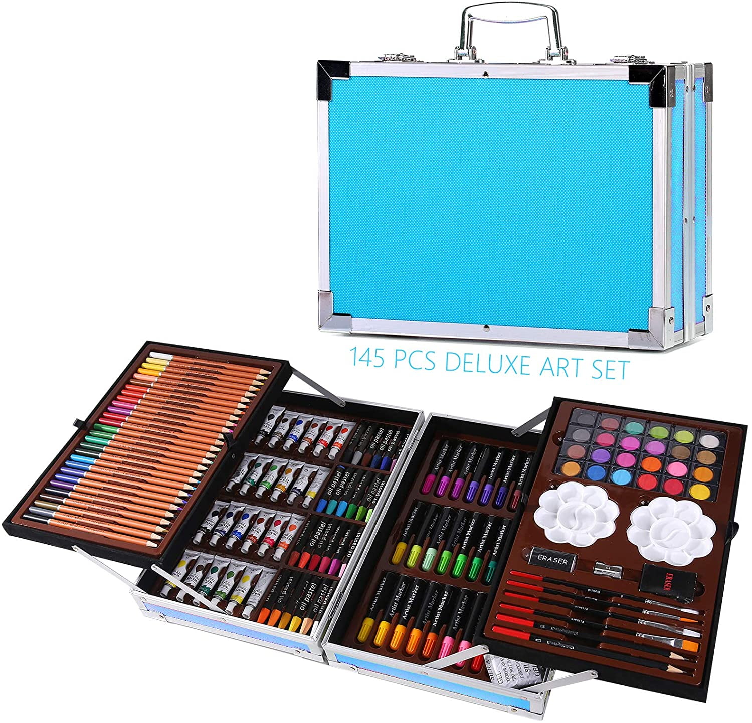 H & B Deluxe Art Set 145Piece 2 Layers, Child Art Supplies for Drawing
