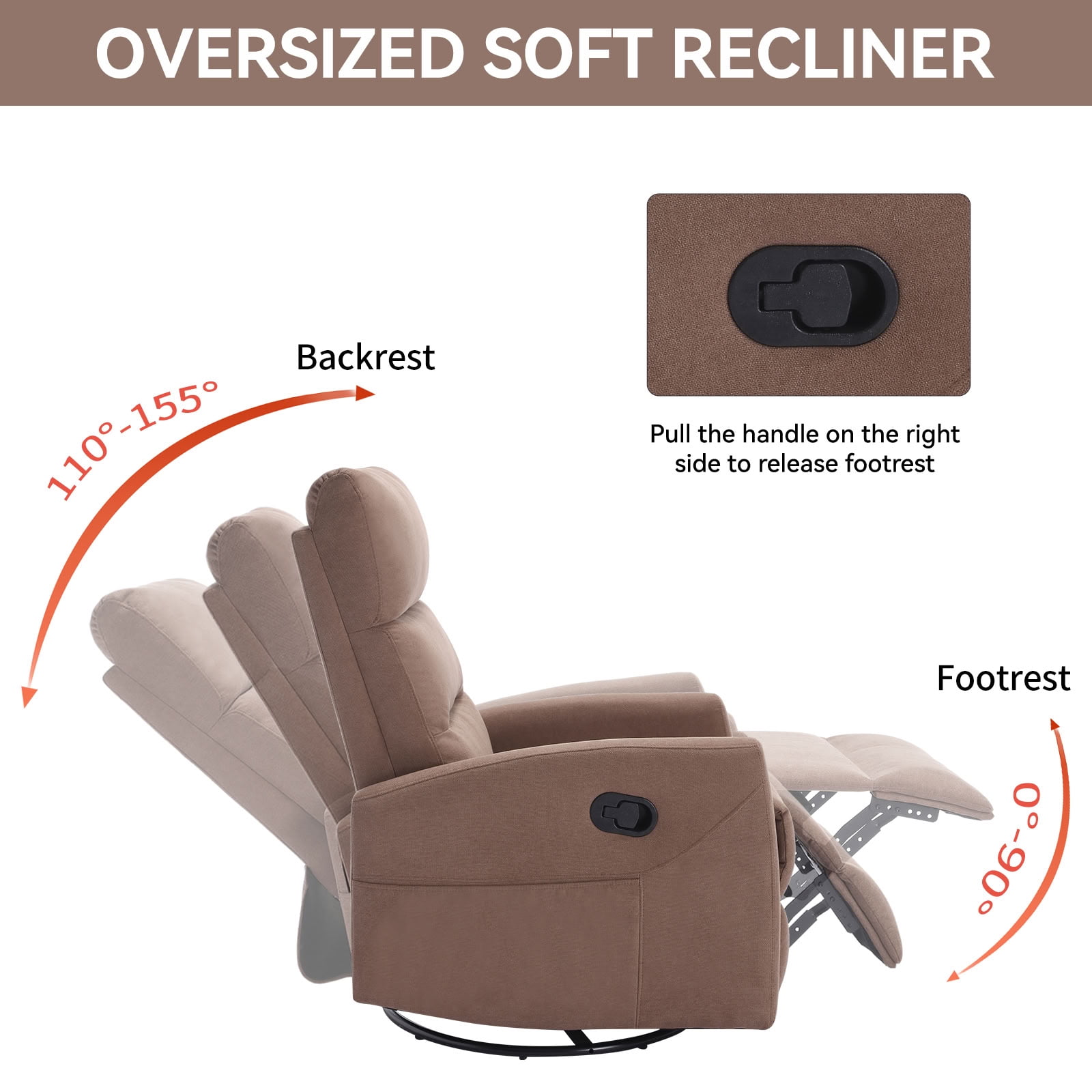 MAYEERTY 360 Degree Swivel Rocker Recliner Chair, Manual 155° Recline Glider Armchair, for Living Room Nursery Bedroom