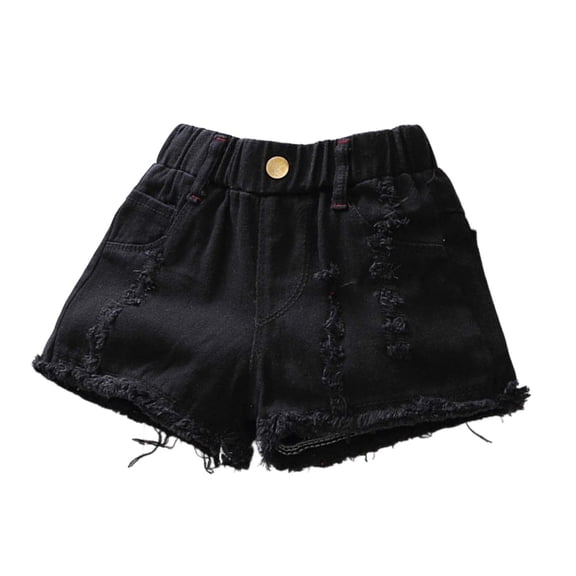 WOYY Toddler Girls Elastic Waist Ripped Jean Shorts Summer Casual Black Distressed Denim Shorts