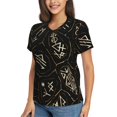 thumbnail image 2 of Womens Short Sleeve T Shirts Casual V Neck Tops Tee, Gold Black Ancient Runes, 2 of 6