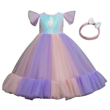 

Kamo Little Girl Sequin Tutu Dress Tulle Flower Girls Ball Gown Wedding Party Dresses with Headwear