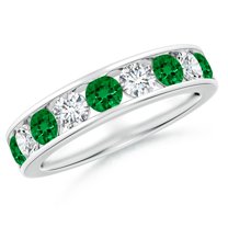 ANGARA Lab Grown Channel Set Emerald and Diamond Semi Eternity Ring for Women in 14K White Gold (Size-3.5mm) | May Birthstone, Birthday, Anniversary, Jewelry Gift for Women | Lab-Grown Emerald Ring