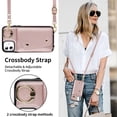 thumbnail image 6 of Crossbody Strap Wallet Case for iPhone 11 with Wrist Strap, 360° Rotating Ring Kickstand & Card Holder PU Leather Purse Magnetic Snap Zipper Case Cover for iPhone 11, Rosegold, 6 of 9