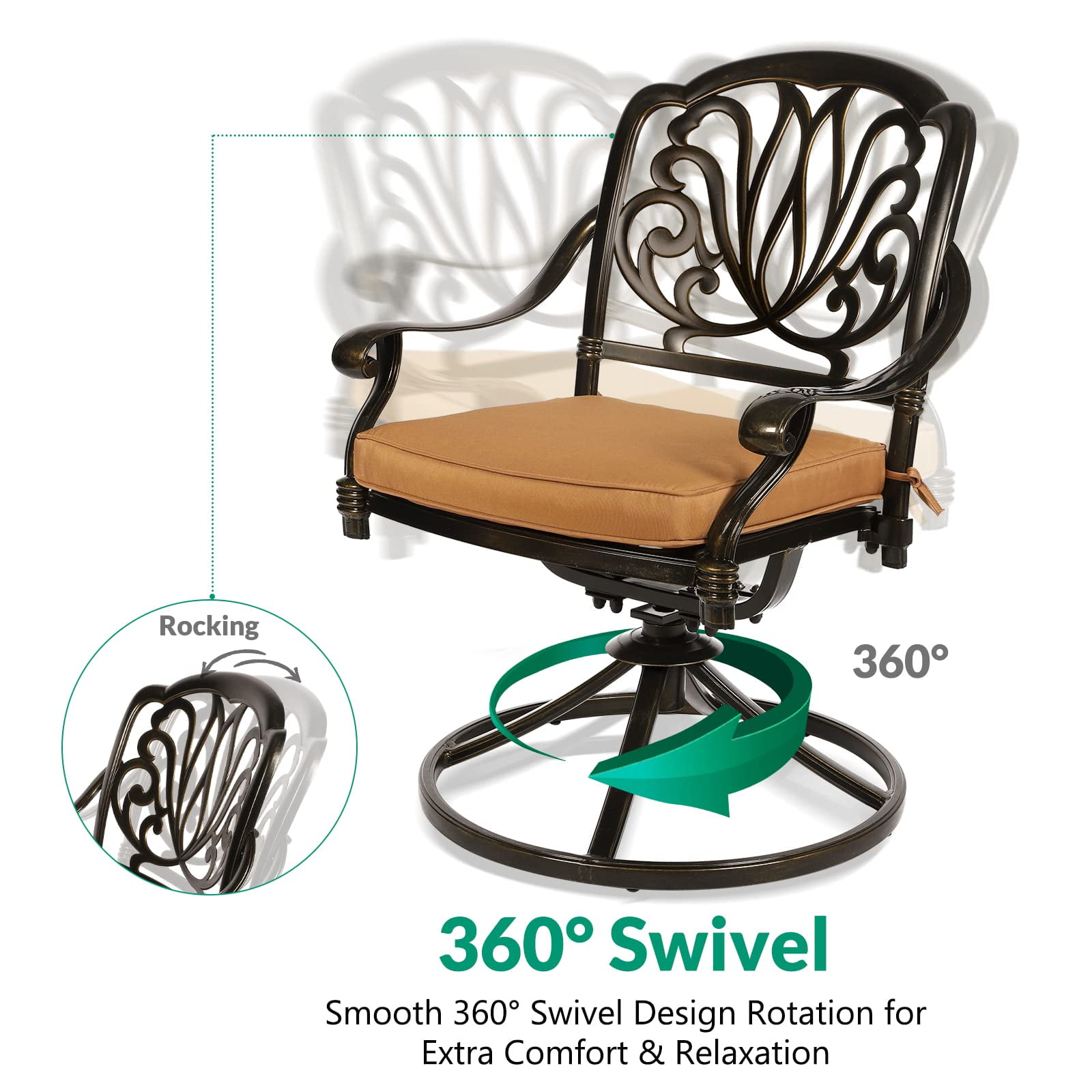 VIVIJASON 9-Piece Outdoor Furniture Dining Set, All-Weather Cast Aluminum Patio Conversation Set, Include 6 Stationary Chairs, 2 Swivel Dining Chairs and an Oval Table with Umbrella Hole