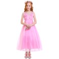 thumbnail image 3 of IDOPIP Little Big Girl Flower Tulle Bridesmaid Dress Princess Pageant Birthday Party Wedding Formal Floor Long Dance Evening Vintage Lace Maxi Gown 13-14 Years Pink, 3 of 7