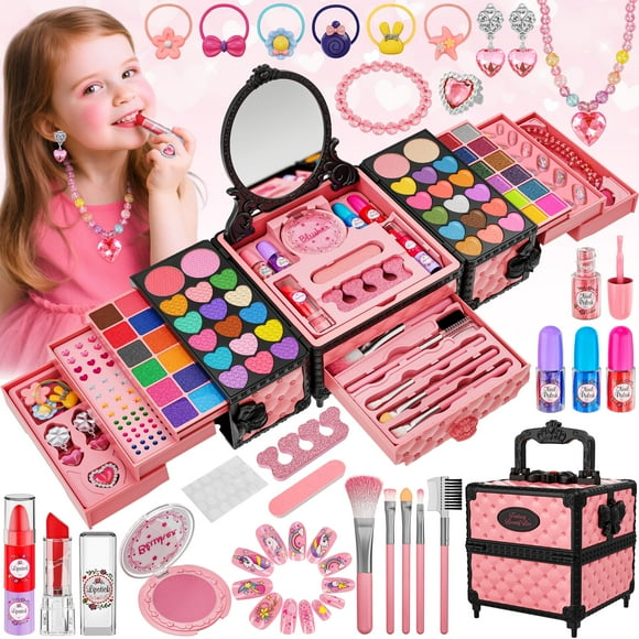 Kit de maquillaje Kuovei, 99 unidades, para niñas, con espejo, cintas para el pelo y uñas